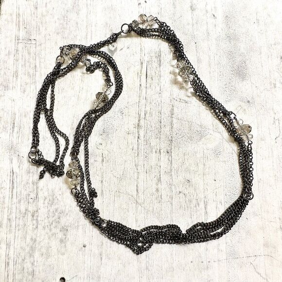 Grey long multi chain crystal necklace - Picture 2 of 10